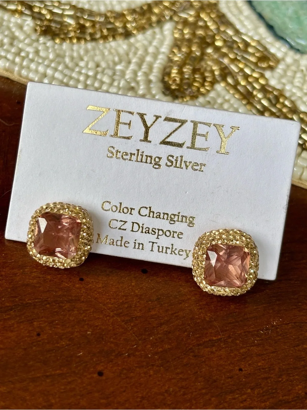 ZEYZEY 925 sterling silver stud earrings square color changing CZ diaspore stone